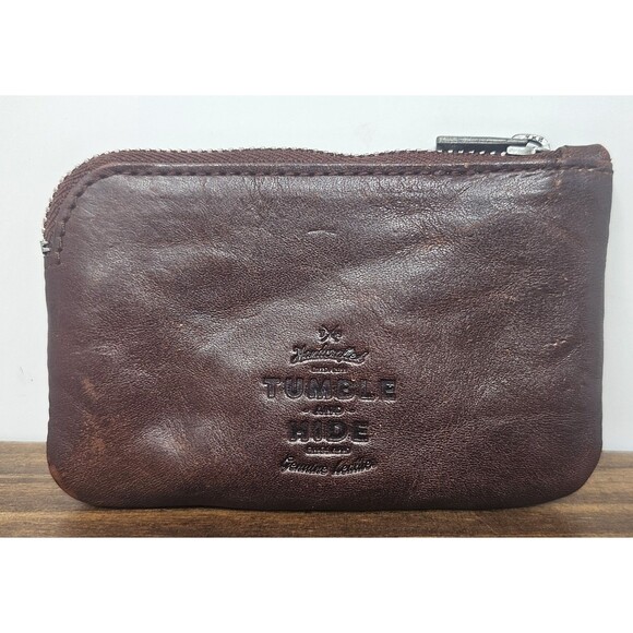 TUMBLE And HIDE Handcrafted Brown Leather Coin Pouch Wallet Key Ring England 5x3 - Picture 2 of 9